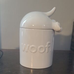 White Ceramic Dog Treat Jar